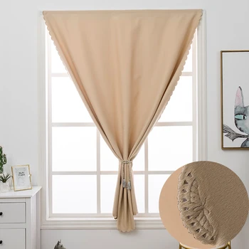 

Pure Color Blinds Finished Drapes for Kitchen Bedroom Window Polyester Velcro Top High Precision Living Room Blackout Curtain