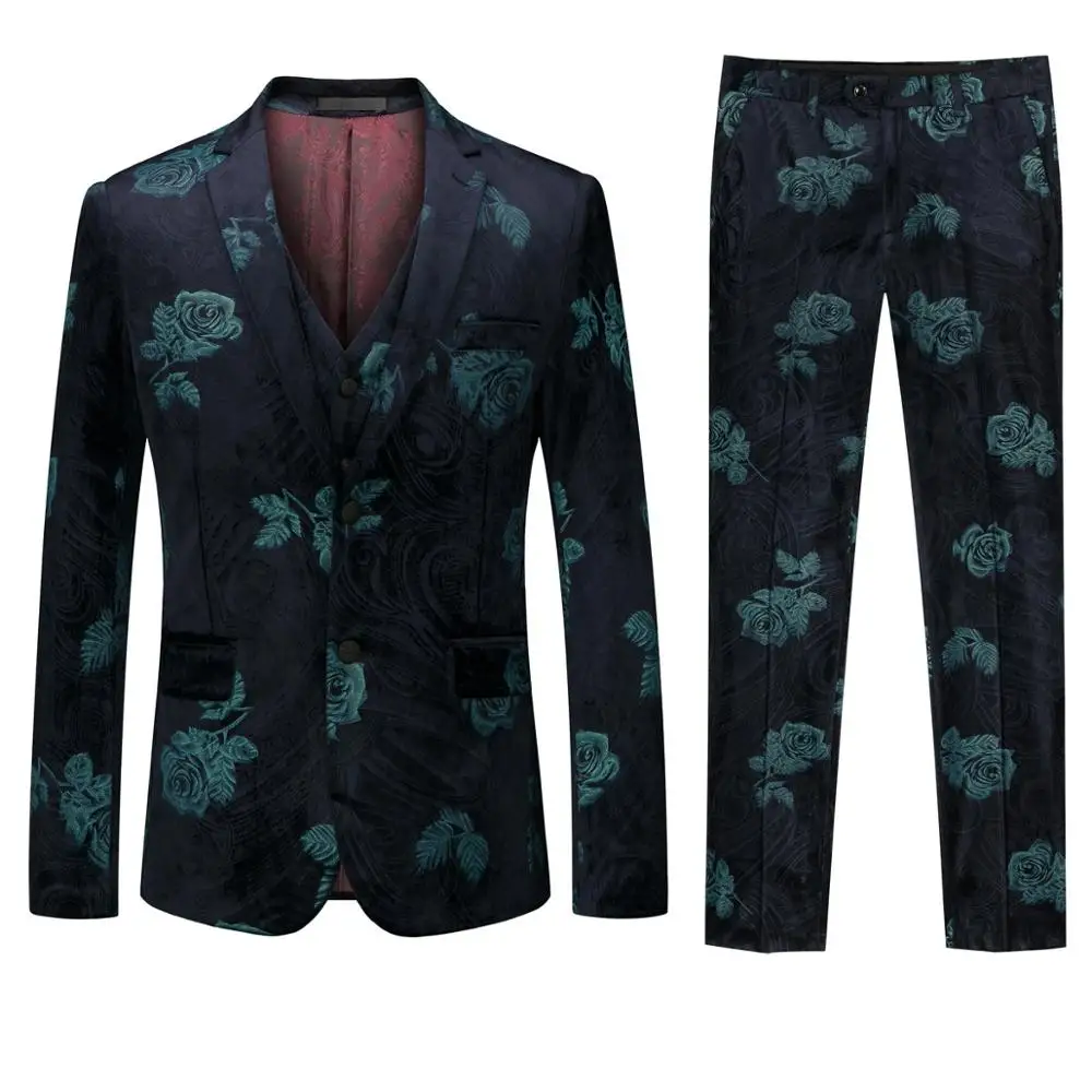 

Men's suits fashion printing men's suits men's gentleman suit 3 piece suit blaze with trousers and vest mens suit high fashion
