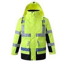 Защитный плащ, дорожная куртка со съемным пуховиком, с капюшоном, водонепроницаемый, светоотражающий, высокая видимость, для зимы, желтый