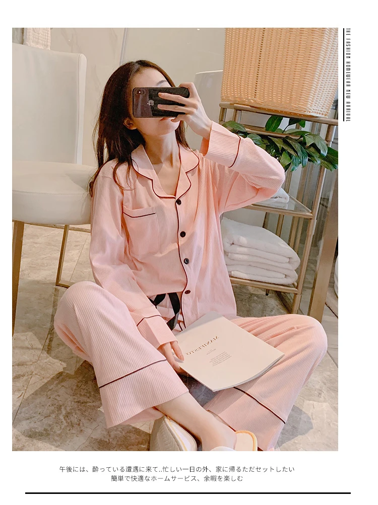 New Womens Cotton Pajamas Pyjamas Set Long Sleeve Sleepwear Pijama Pajamas Suit Female Sleep Two Piece Set Loungewear