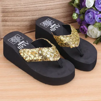 

Fashionable Ladies Sequined Sandals Summer Hot Beach Casual Sandals Ladies Wedge Heightened Shoes