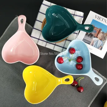

Solid Heart Shape Ceramic Cheese Baking Bowl Heat Resistant Handle Porcelain Salad Bowl Anti-skid Fruit Dessert Bowl Tableware