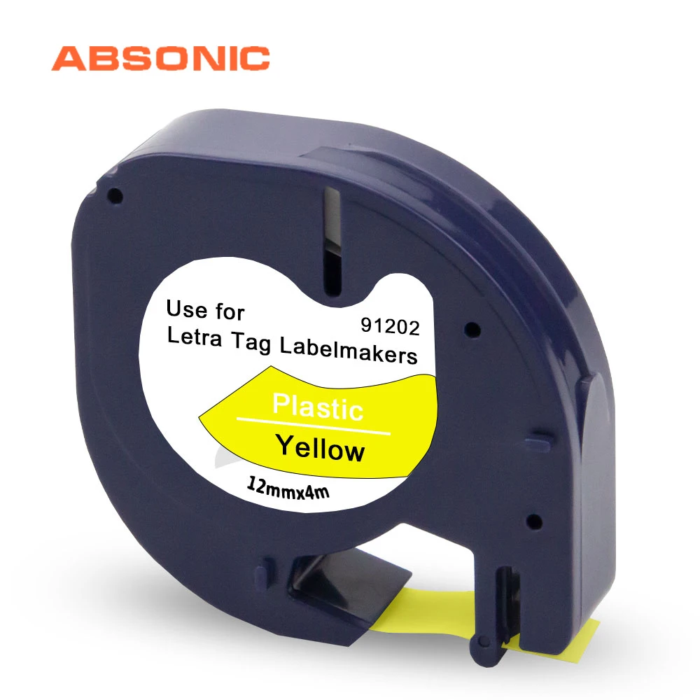 Absonic 91202 лента для этикеток черного цвета на желтом 12 мм Dymo LetraTag LT 100H/LT 100T/LT 100T PLUS/LT