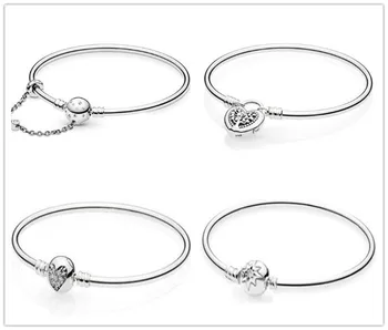 

Original 925 Sterling Silver Pave Icy Pattern Heart Of Winter Clasp Chain Basic Bracelet Fit Women Bead Charm Pandora Jewelry