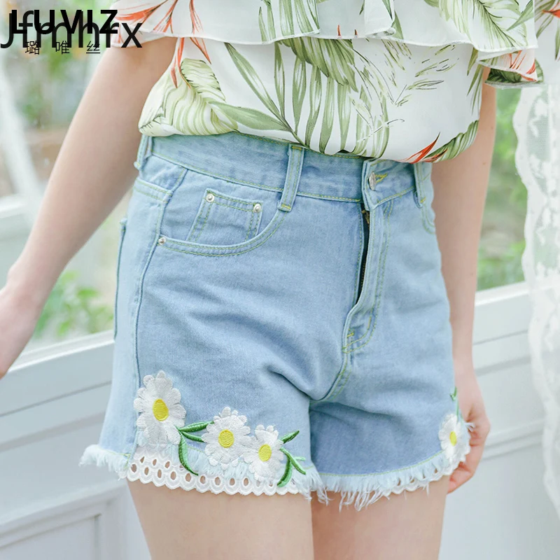 

2020 Summer New Denim Shorts Female Embroidered Lace Fleece Shorts Jfmhrx Woman Shorts