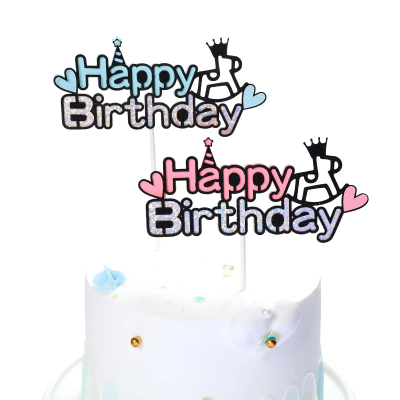 

2020 INS Love Heart Happy Birthday Cake Topper Trojan Birthday Cupcake Topper Supplies for Baby Birthday Party Cake Decorations