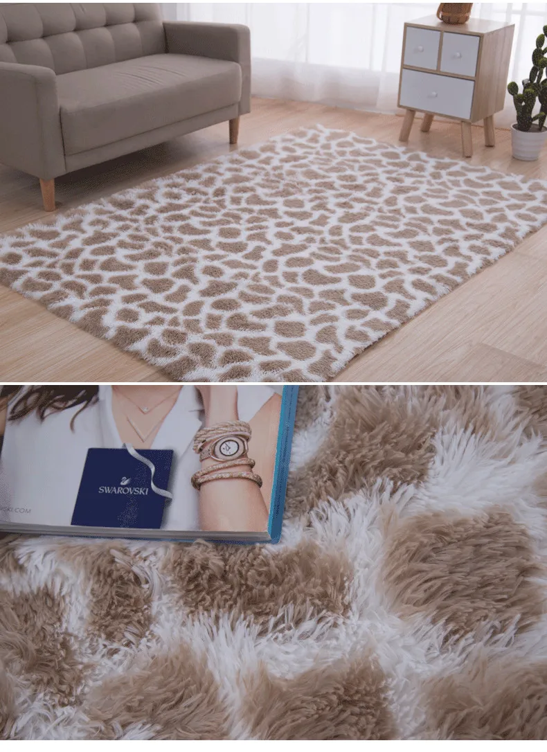 Tie-dye bedside mat thicken balcony coffee table blanket encryption plus soft color solid floor mat living room leopard carpet