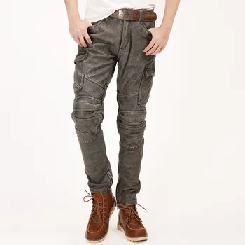 

2020 Vintage Brown Men American Style Motorcycle Leather Trousers Plus Size XXXXL Genuine Thick Cowhide Winter Biker's Pants
