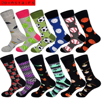 

Downstairs 12Pairs/Lot Men Socks 2019 Newly Flower Ball Cat Cotton Streetwear Hip Hop Personality Designer Happy Socks Lingerie