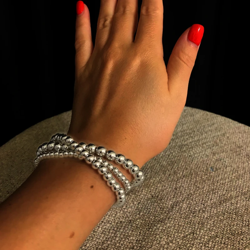 3pcs/Set 4MM 5MM 6MM Beads Bracelets for Women Gold Silvery CCB Beaded Handmade Bracelet Fashion Jewelry Gift