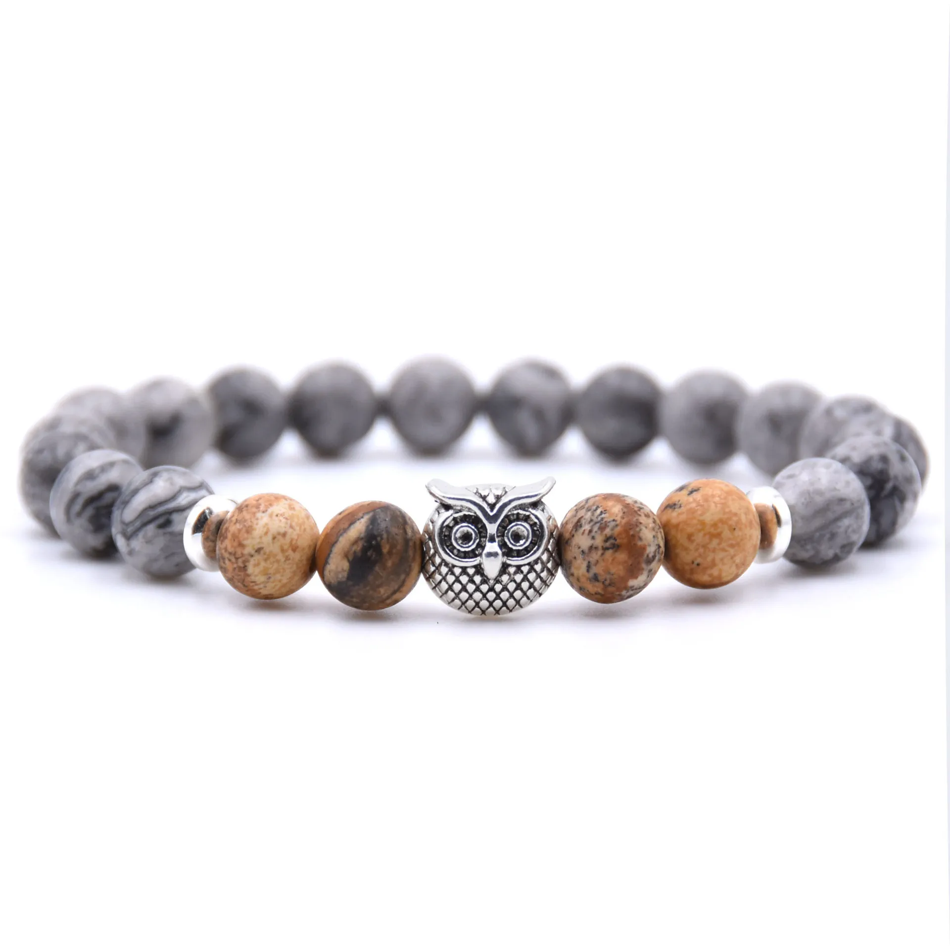 

Fashion Viking Bracelet Style Colorful Natural Stone Alloy Owl Bracelet Men And Women Accessories Silver Owl Jewelry Gift