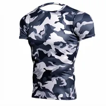 Камуфляжная футболка с коротким рукавом для мужчин s бег компрессионная спортивная рубашка мужская сухая посадка дышащий Рашгард мужские спортивные, облегающие MMA