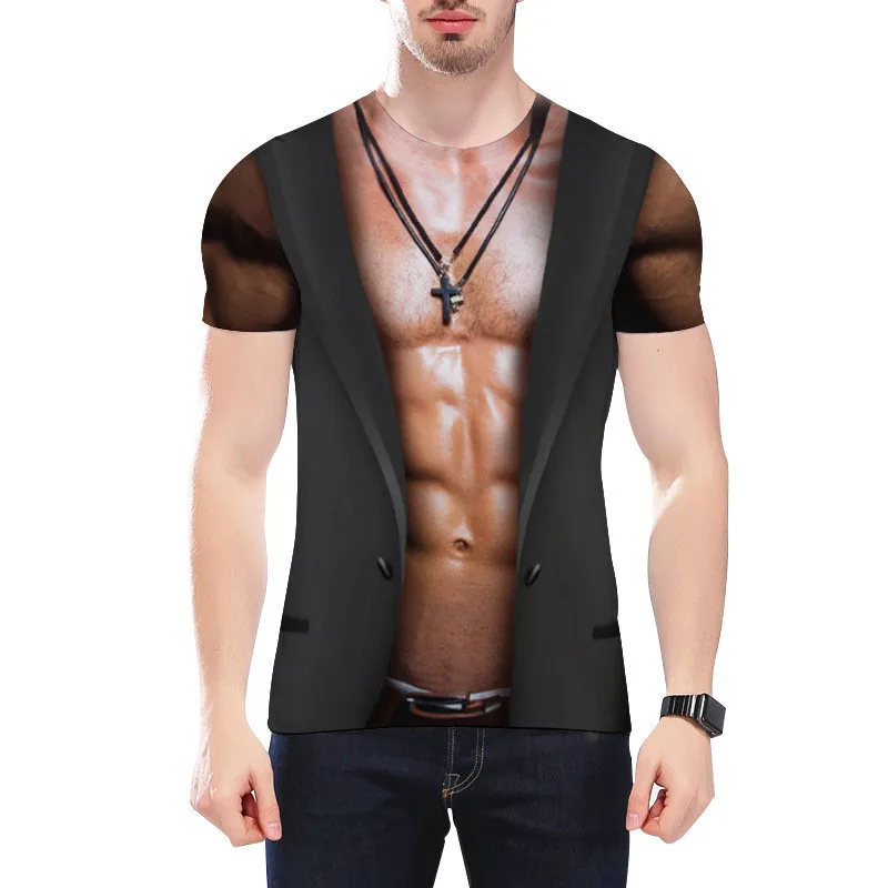 Новинка Мужская 3D голая мышечная футболка Забавные футболки сексуальные мужские