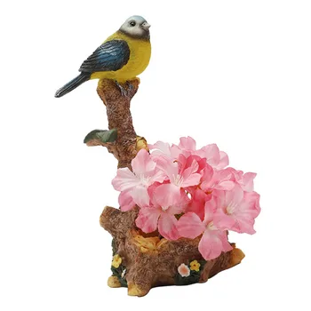

1pc Flower Pot Lighted Bird Desktop Ornament Resin Adornment for Home Office
