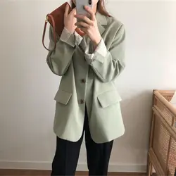 Шикарный светло-зеленый Женский блейзер осенний однобортный женский пиджак Элегантная Дамская куртка большой размер женский костюм 2019