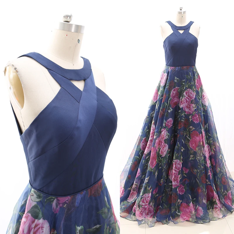 MACloth темно-синее бальное платье Холтер длиной до пола Длинные атласные Выпускные платья платье M 268392 распродажа