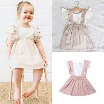 

UK 2019 Toddler Kids Baby Girls Ruffle Fly Sleeve Top+Sling Dress Outfits 2pcs