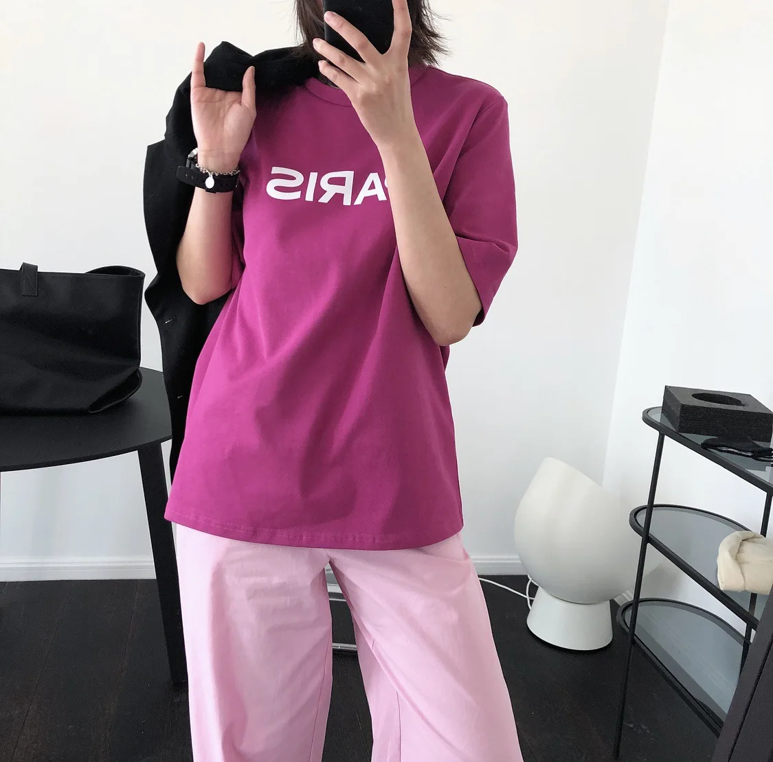 

Spring 2020 New Short-sleeved Simple Letter Printing Round Neck Short-sleeved T-shirt Loose Wild Casual Black Shirt Women Tide