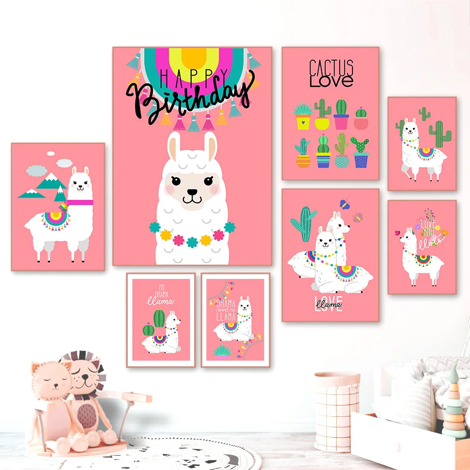 

Alpaca Plants Butterfly Wind Chimes Cartoon Nordic Posters And Prints Wall Art Canvas Painting Wall Pictures For Kids Room Decor