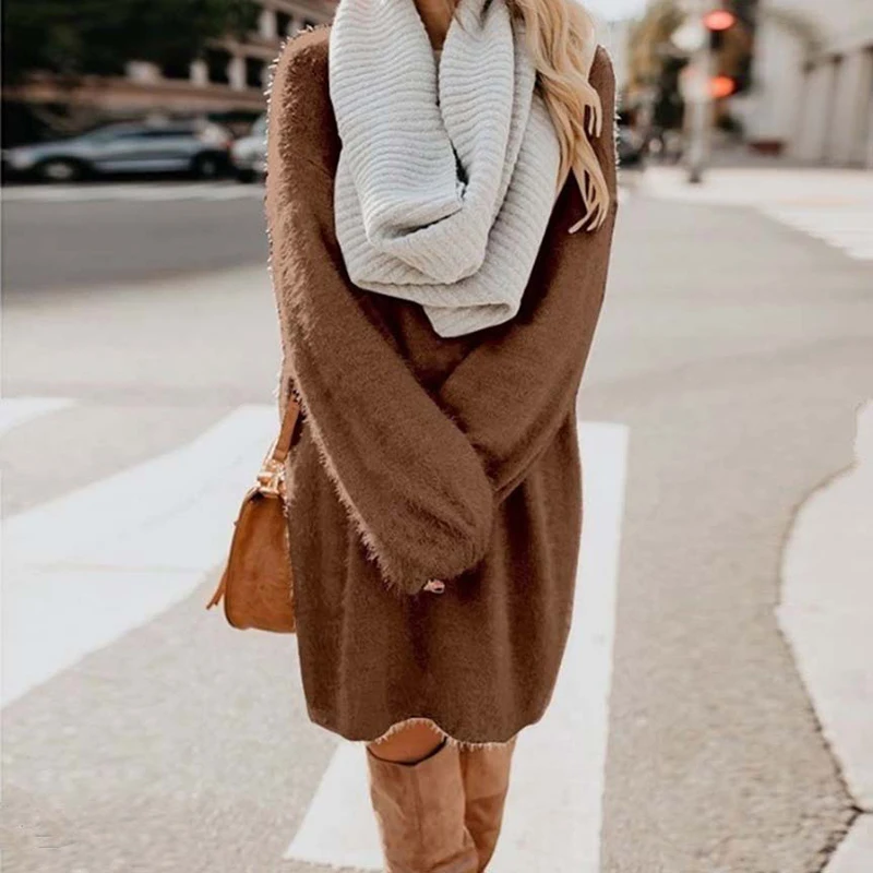 

Women Dress Ladies Sweater Round Neck Pullover Winter Round Neck Long Sleeve Jumper Loose Fit