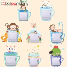 Balleenshiny мультяшный Кот переключатель с обезьяной наклейка для детской комнаты креативный декор комнаты Настенная Наклейка настенные наклейки-переключатель Декор