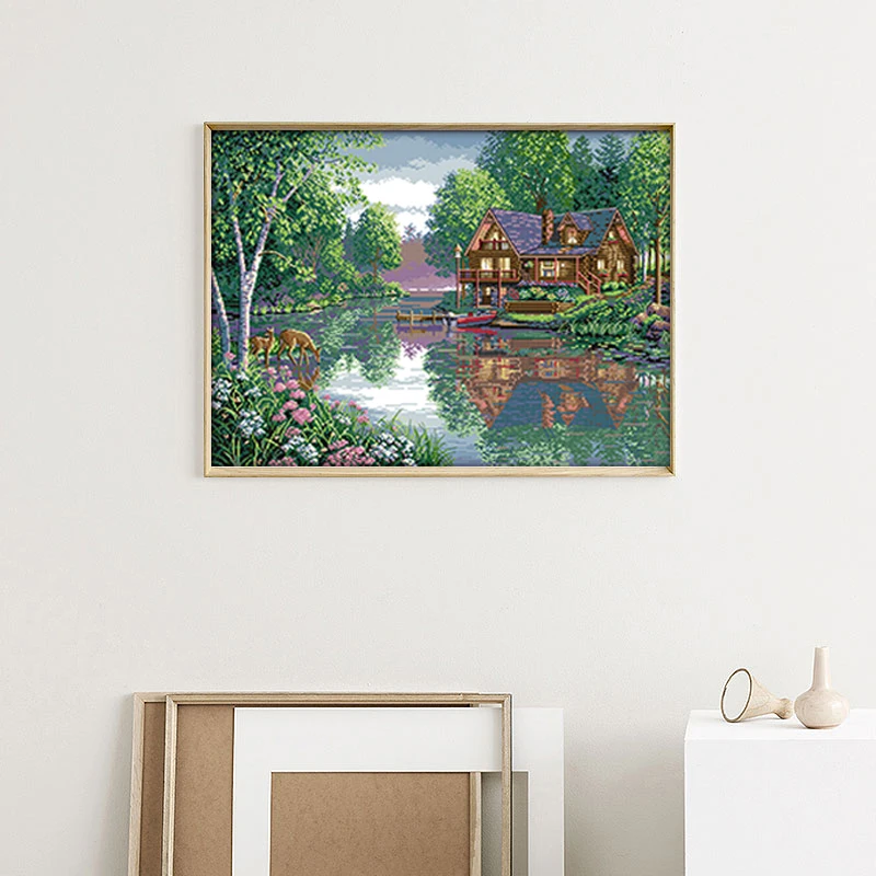Leisurely Cottage Cross Stitch Kit Pattern Chinese Style Embroidery 11CT 14CT Needlework Household Landscape Decorative Painting 2