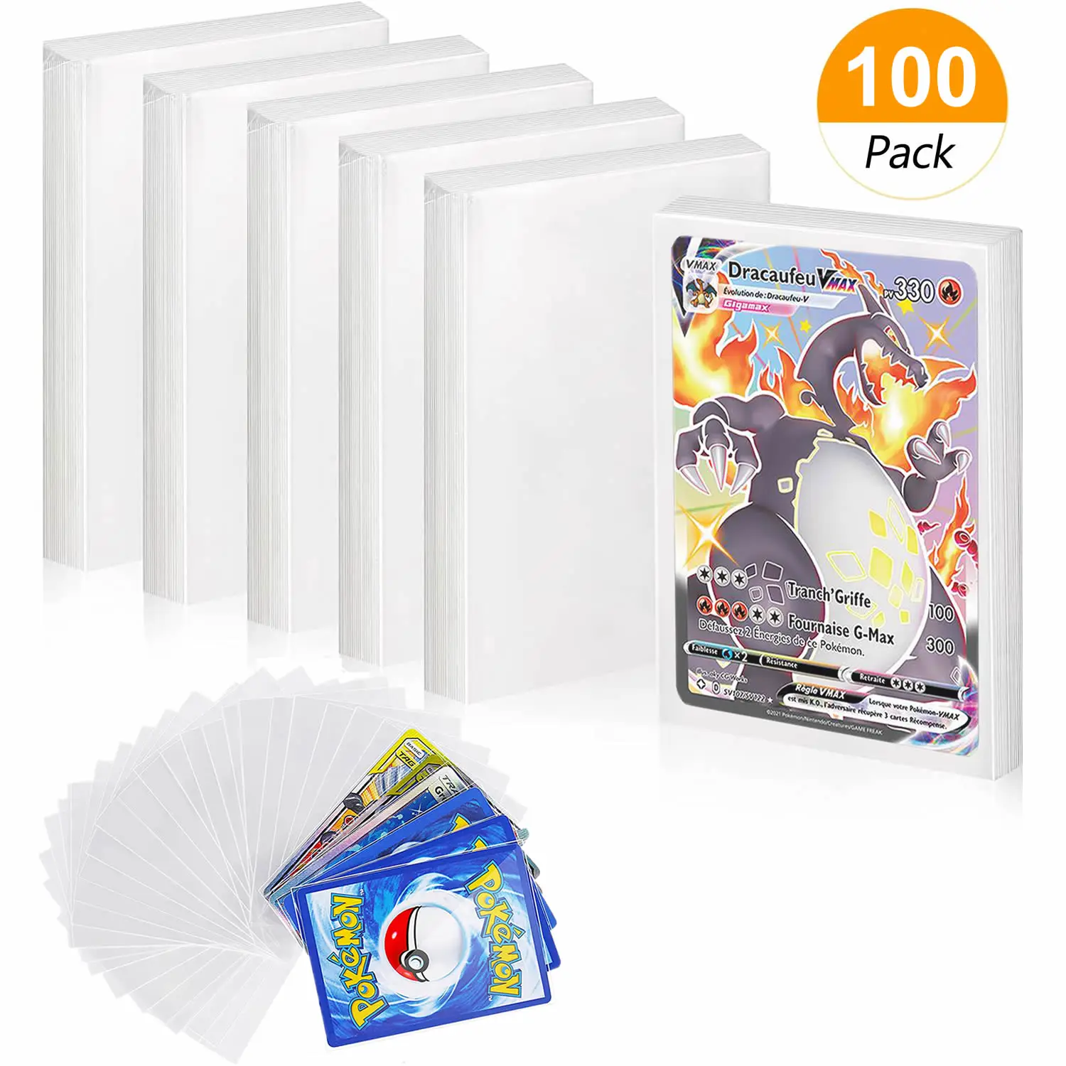 100 Pcs Protege Carte pour Pokemon, Pochette Carte Individuel