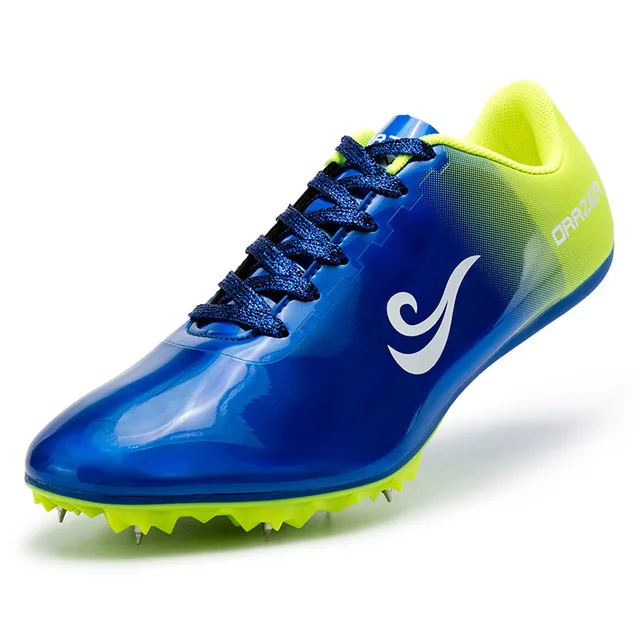 Профессиональная спортивная обувь для мужчин и женщин, гоночная обувь для прыжков, износостойкие кроссовки с шипами, размер 35-45, D0871 - Цвет: Синий
