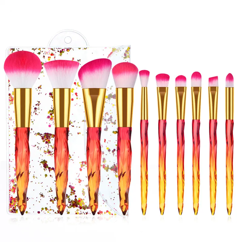 10pcs brush004 Massaller 10 шт. мягкие синтетические волосы кристалл ручка кисти тени для век подводка для глаз пудра Контур Смешивание Макияж Кисти Набор - Handle Color: 10pcs brush004