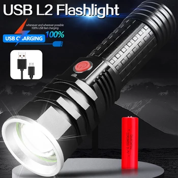 

2020New free ship 4mode Led Flashlight USB Charging led torch Zoomable Linterna Waterproof Bicycle Light Use 18650 26650 Battery