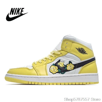 

Original NIke Air Jordan 1 Mid "rose Patch" mid-help men and women basketball shoes Size 36-45 AV5174 700