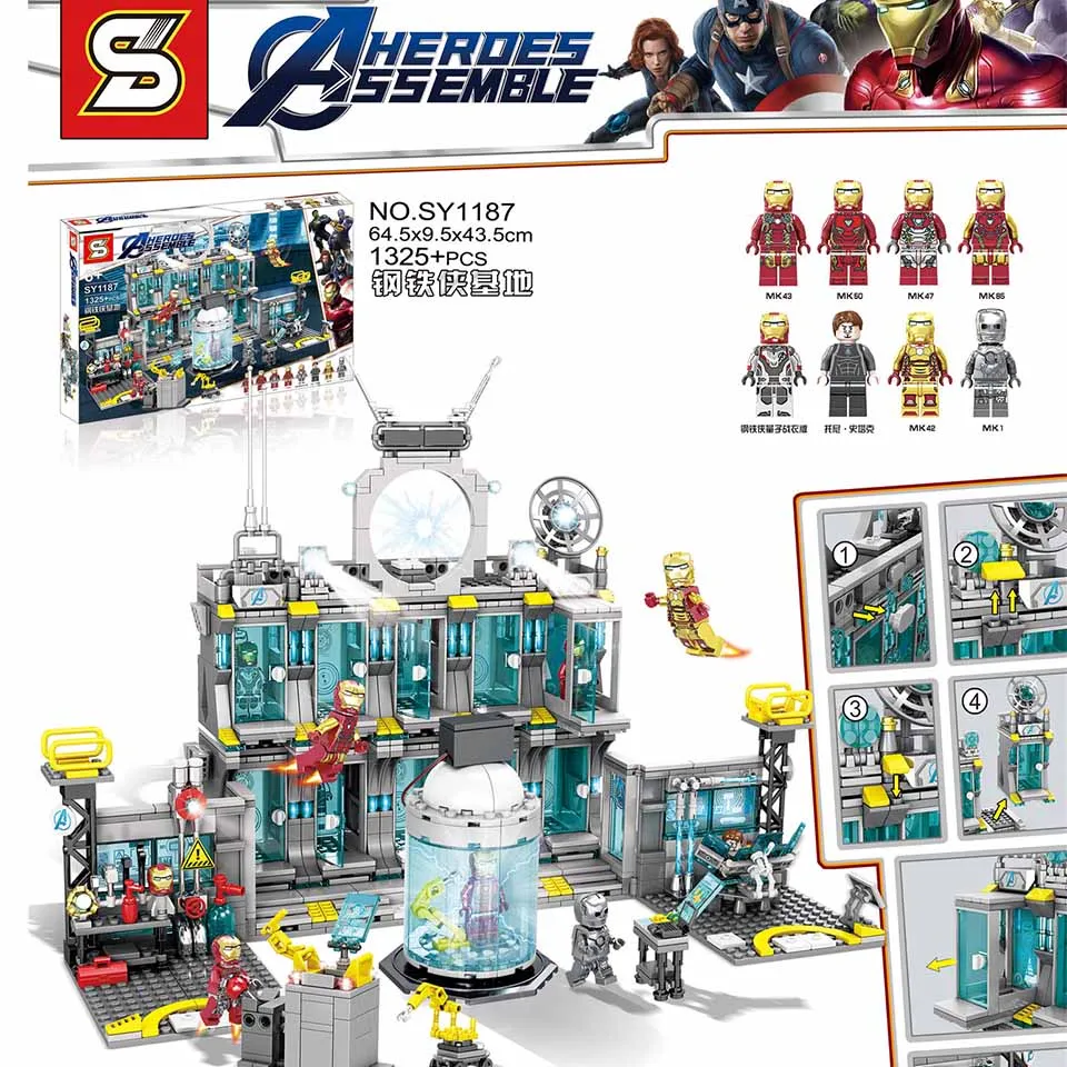 

NEW 2019 Marvels Avengers 4 Iron Man Base Endgame Battle Quinjet Buster Block Set compatible legoinglys Building Brick Toy Kids