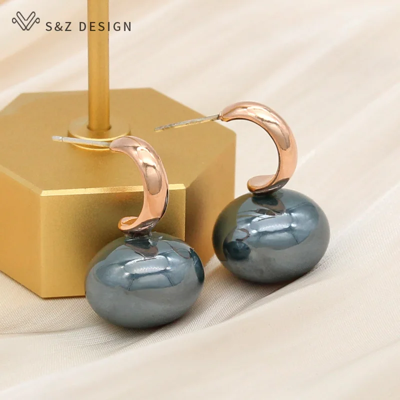 S&Z DESIGN New Fashion Big Simulation Pearl Stud Earrings For Women Wedding Jewelry Elegant Rose Gold Color Anti-allergy