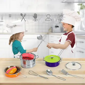

14pcs/set Kids Kitchen Food Toys Girls Mini Pretend Play Tools Children Kitchen Stainless Steel Cooking Pots Pans Food Toys Kit