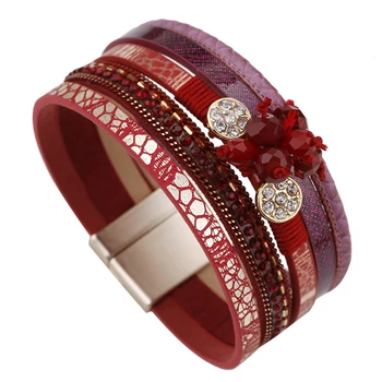 

Amorcome 2 Colors MultiLayer Leather Bracelet Rhinestone Crystal Wrap Charm Bohemian Bracelets & Bangles Women Jewelry Gift