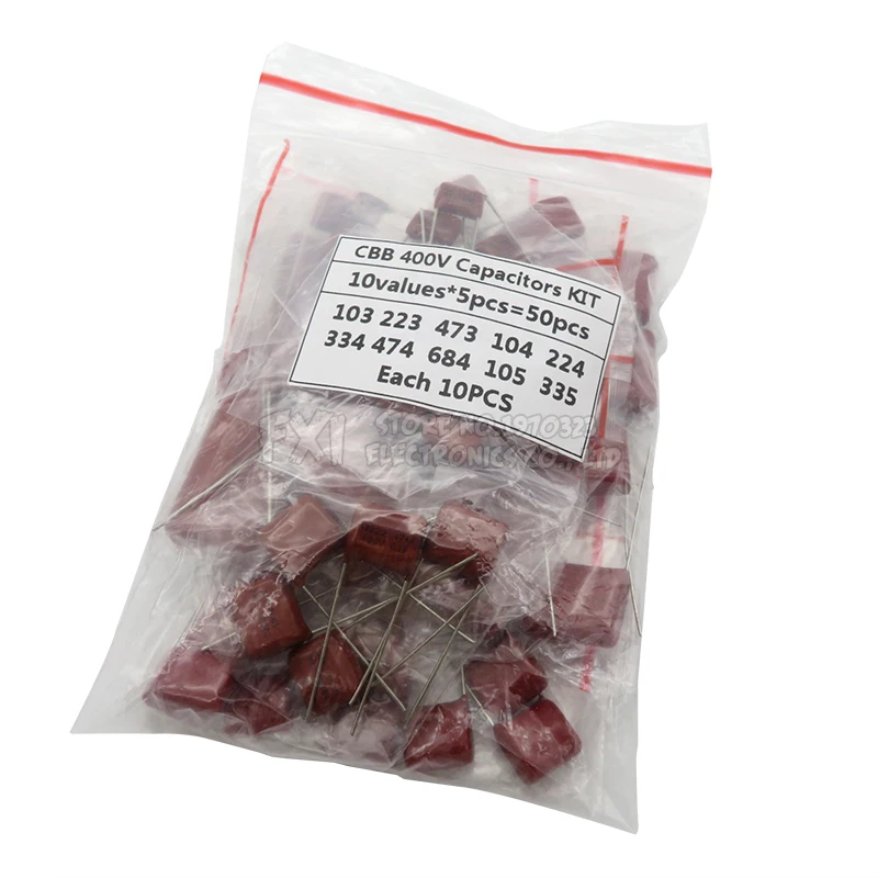 KIT 50PC=10value*5PCS Metallized Polyester Film Capacitors CBB Assortment Kit 400V 10nF ~ 3.3UF | Электронные компоненты и