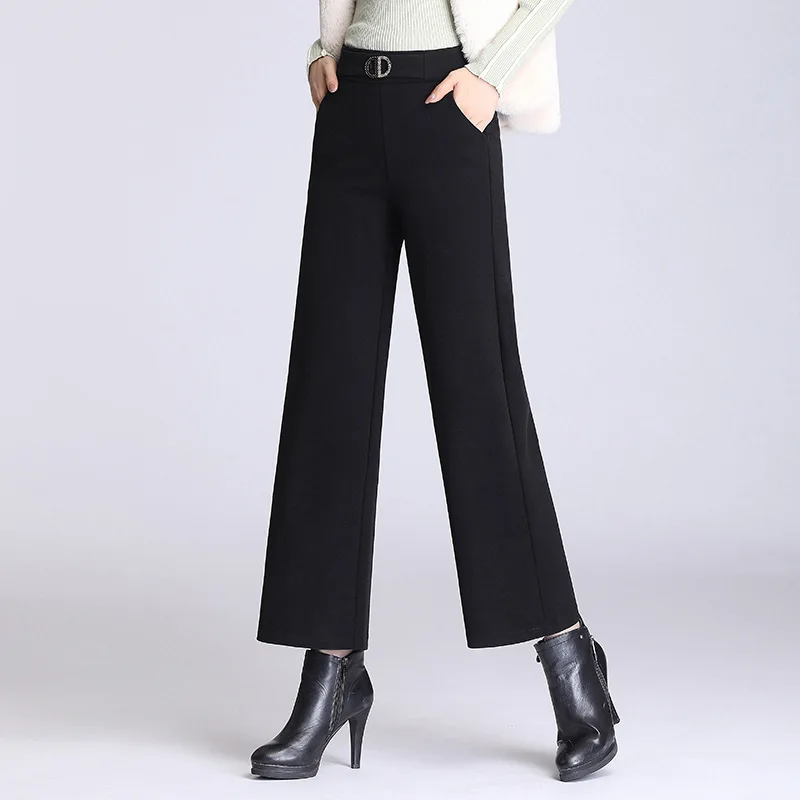 

Woolen high waist wide leg pants female autumn 2019new solid color straight pants nine points casual long pants women's clothing