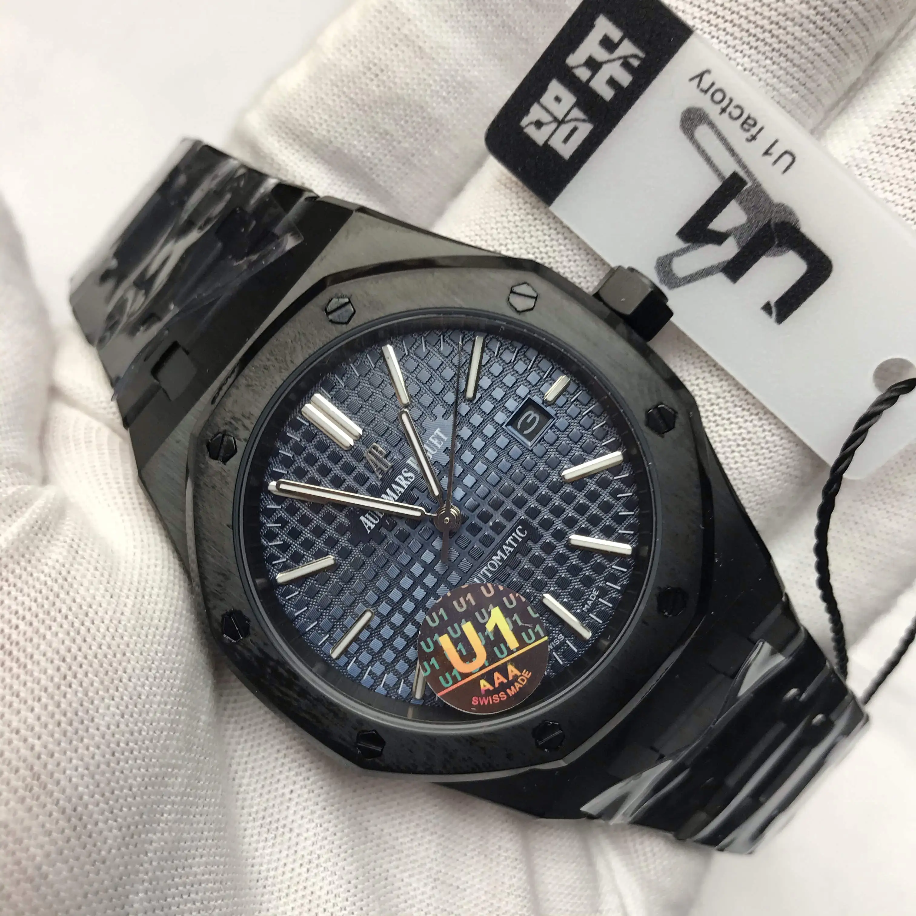 

U1Top quality Ap Black case black dial Royal Open back Oak sweeping Watches rubber strap15407 Watch 41mm Men 2020