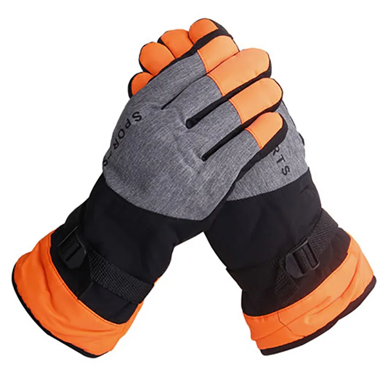 orange ski gloves Мужские перчатки лыжные водонепроницаемые перчатки зимние спортивные перчатки для катания на снегу ветрозащитные теплые перчатки для катания на сноуборде - Цвет: orange ski gloves