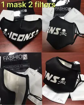 

Adult Fashion Mask + 2 PM2.5 Filters ICON Skull Face Protective Mask Reusable Cotton Hand Made Washable Face Cover