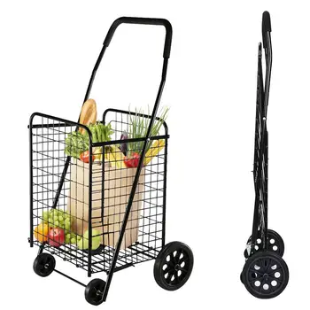 

Shopping Cart Portable Folding Trolley With Dual Swivel Wheels Adjustable For Shopping Grocery Storage Household Trolley