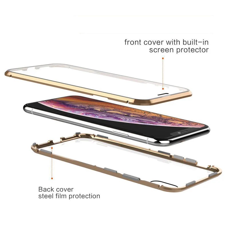 Магнитный металлический стеклянный чехол для iPhone XS Max XR X 8 7 6s 6 Plus двухсторонний из