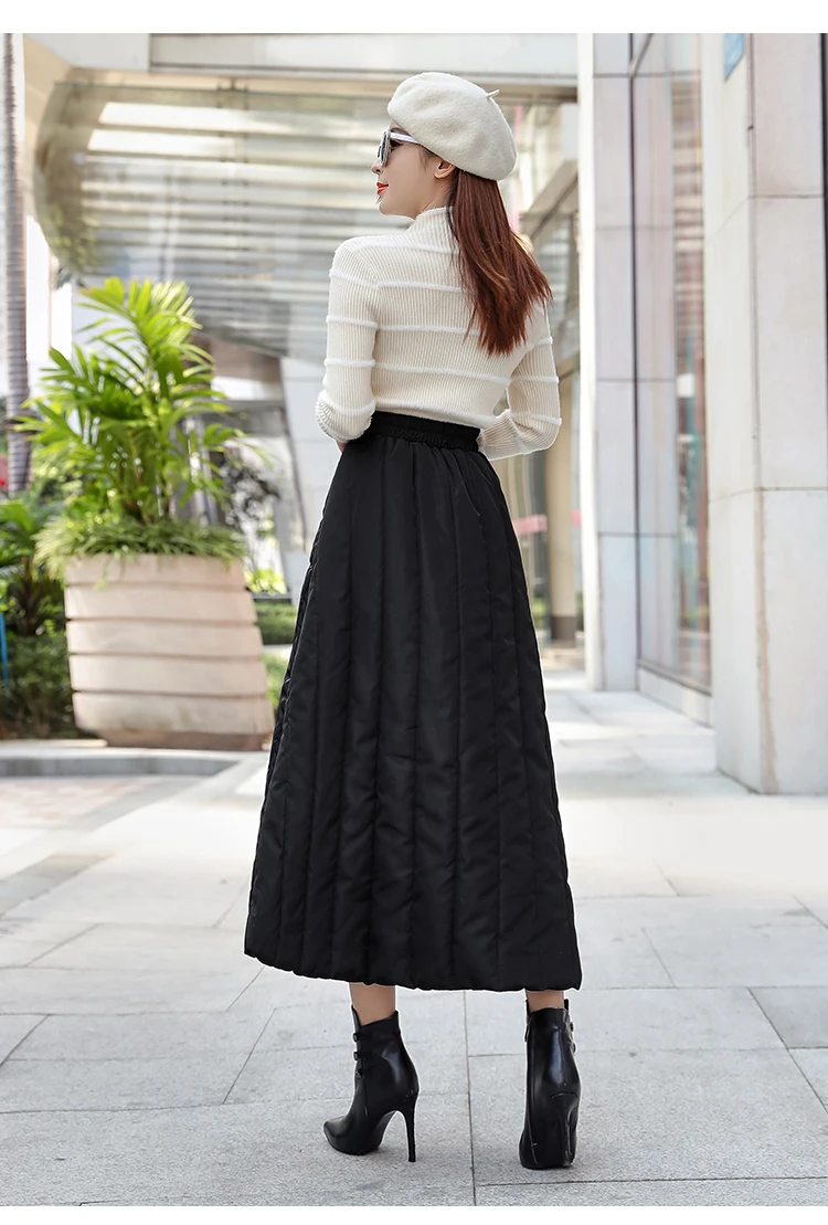 HAYBLST бренд Eiderdown хлопковая юбка женская осень зима размера плюс 4XL молния корейский Стиль Высокая талия длинная одежда плотная