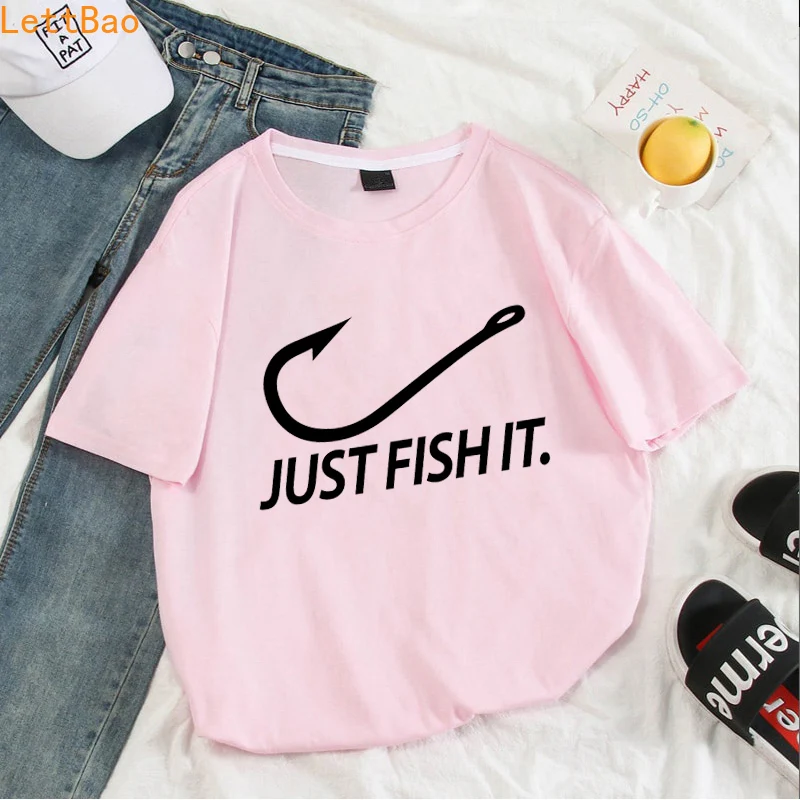 Женская и мужская футболка с надписью Just Fish It|Футболки| |