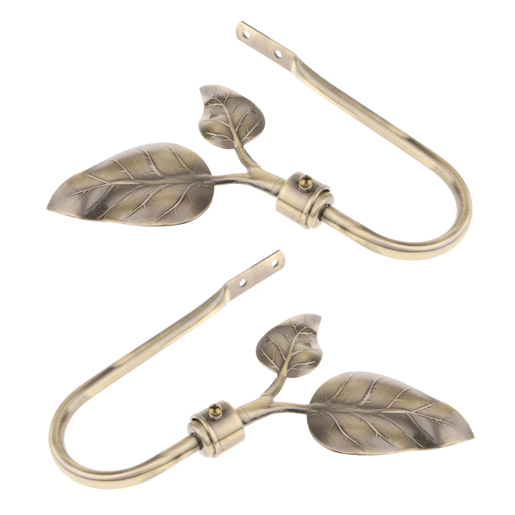 Pair U Shaped Metal Leaves Design Curtain Hooks Window Curtian Drapery Blinds Tieback Hangers Holders