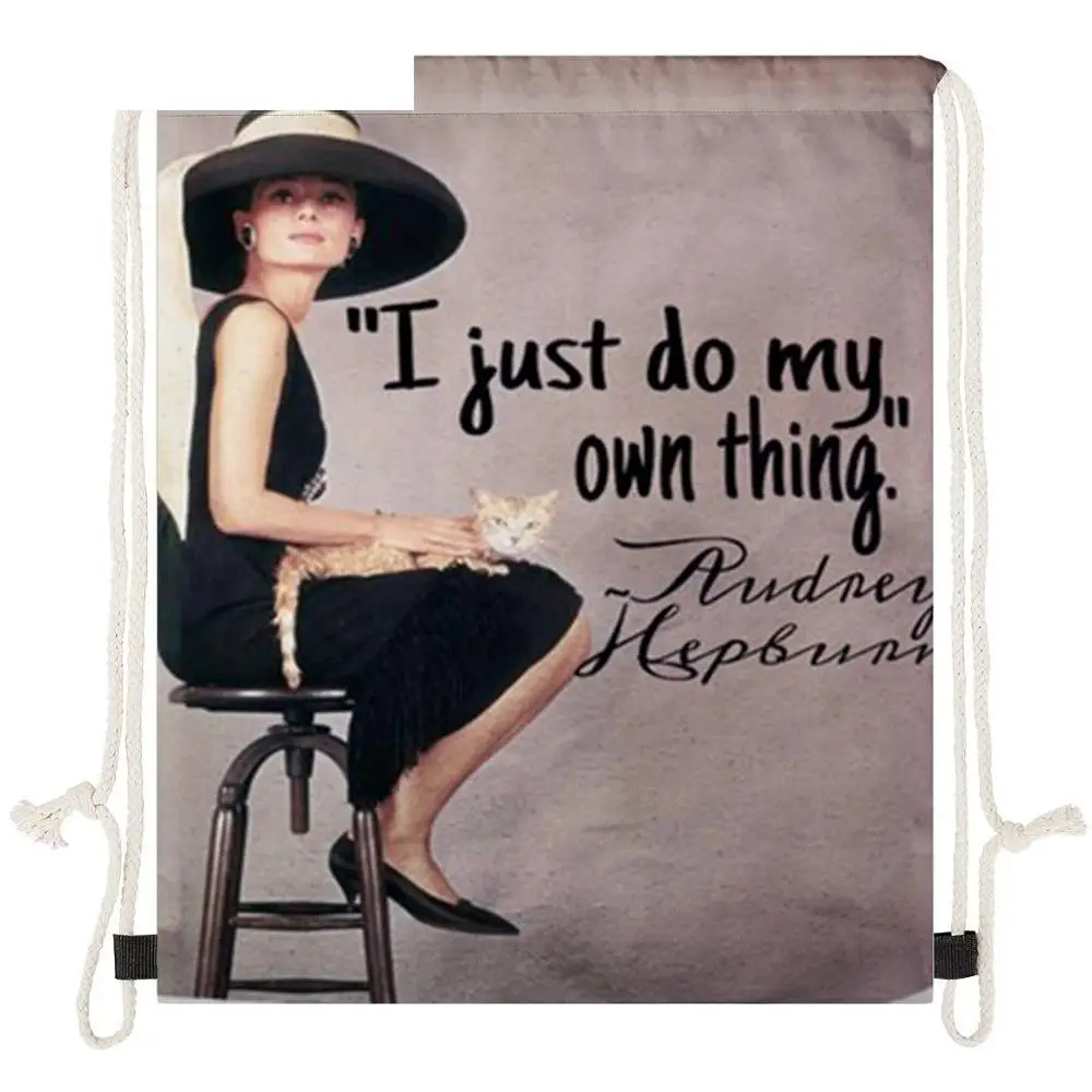ELVISWORDS школьная сумка на шнурках с принтом Одри Хепберн для девочек-подростков, Индивидуальная сумка для покупок с логотипом для женщин