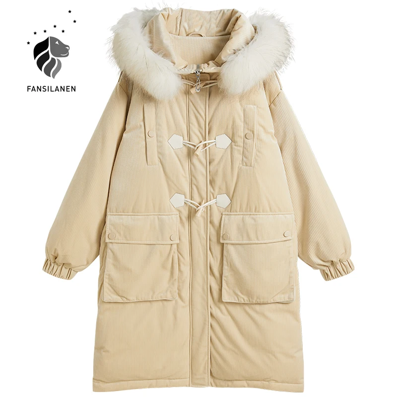 FANSILANEN Horn button velvet long down coat Women