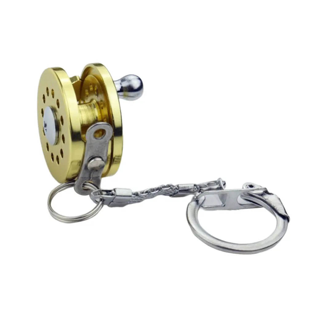 Novelty Aluminum Alloy Fly Fishing Reel Keychain Miniature Keyring Golden Fishing Tools Mini Fishing Reel Keychain