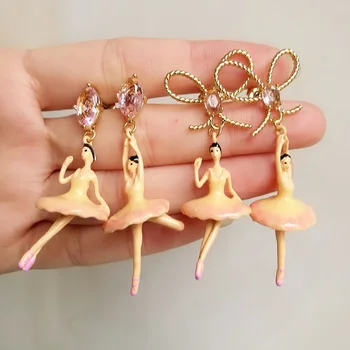 

2020 Real Brinco Brincos Para As Mulheres Ballet Dancer Earrings Rotating Waltz Girl Stud Bowknot Eardrop Personality
