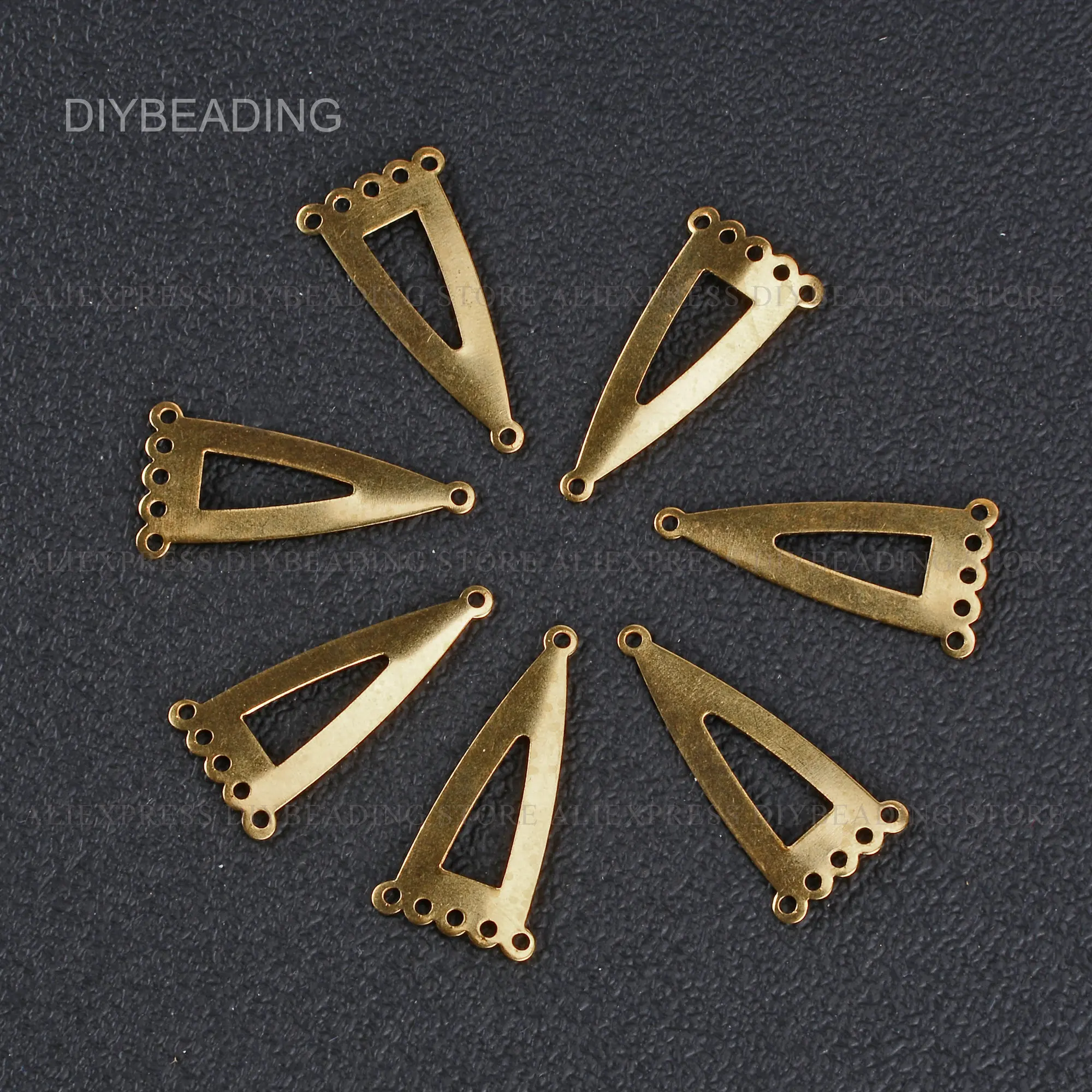 20-1000 Pcs Multi Holes Triangle Charms Finding Curved 15*30mm Brass Geometric Component for Chandelier Dangling Earrings Making